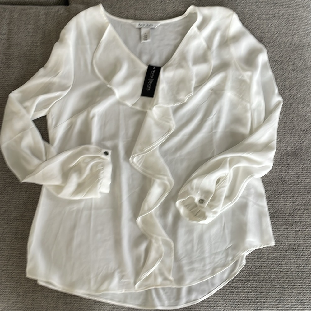 WHBM sheer cream ruffle top Size 2